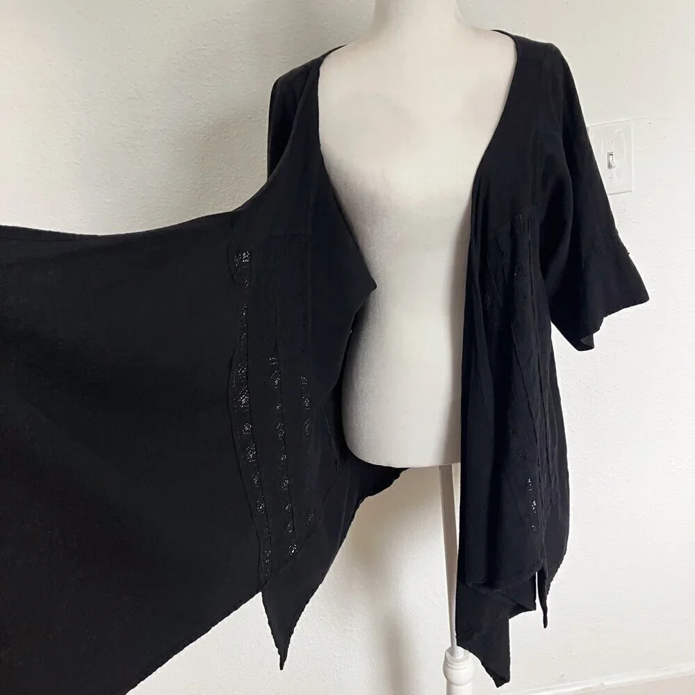 Dunes Relaxed Fashion 100% Cotton Black Open Cardigan Swimsuit Cover Up Large - Picture 3 of 12